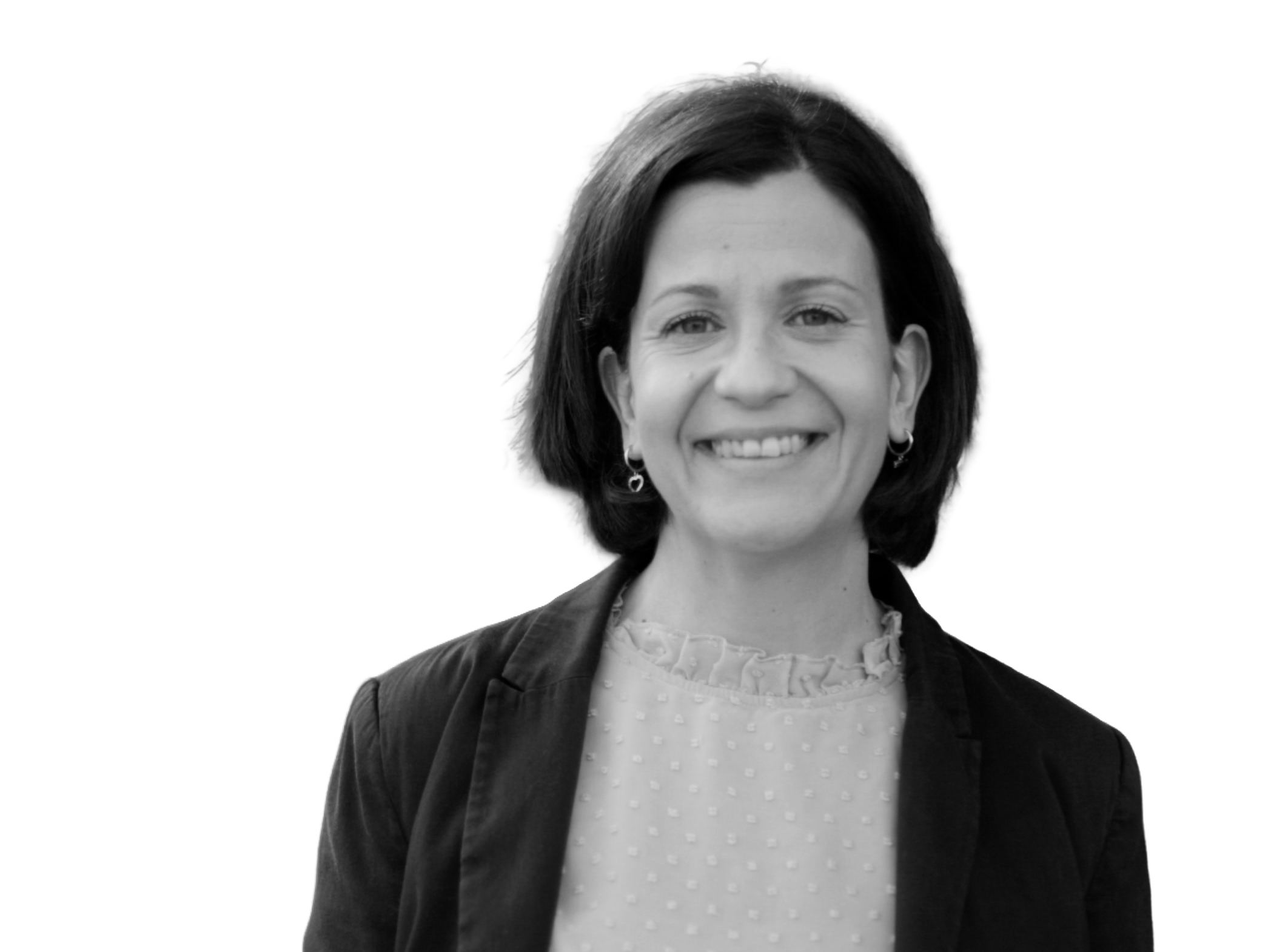 A black and white portrait of Ioanna Papadaki