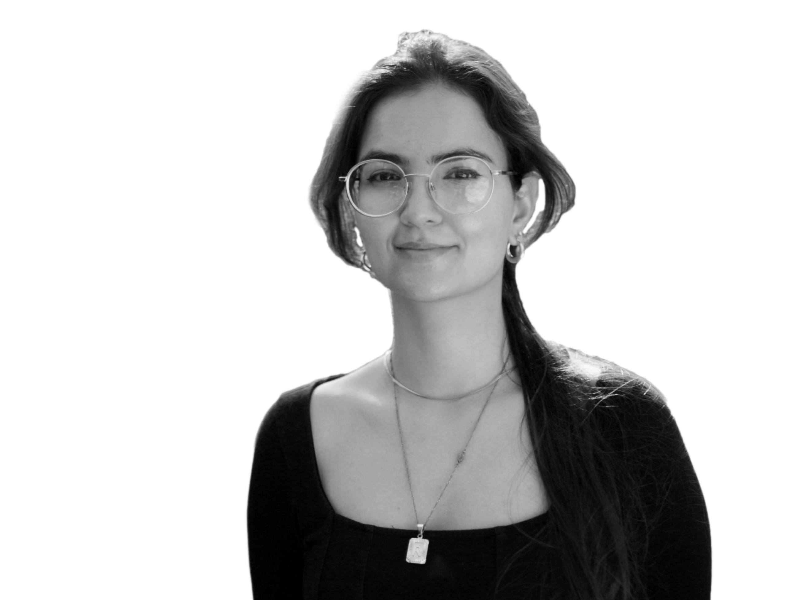 A black and white portrait of Rupali Dabas