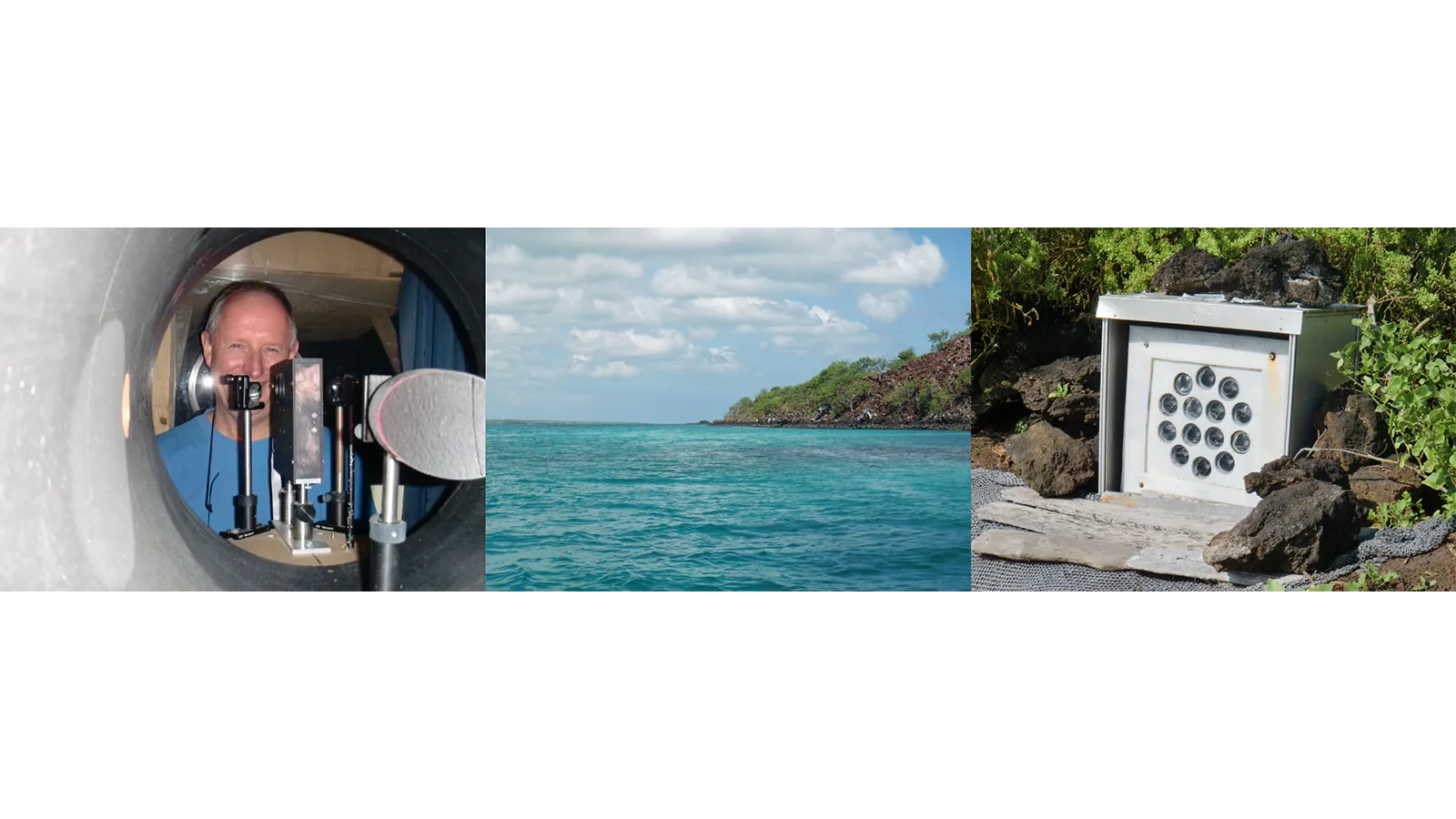 A photo collage of Professor John Plane, the sea and machinery