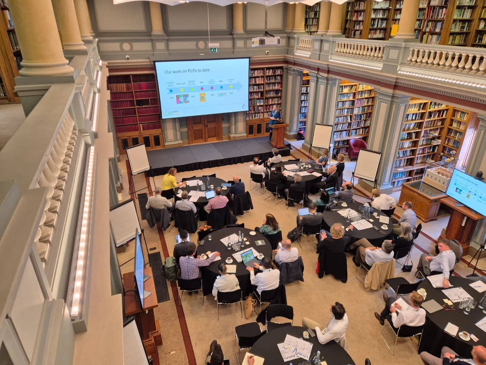 Sustainable PLFs 2040 Initiative Meeting - overhead shot from Library balcony An overhead shot of delegates watching Dr Aurora Antemir's presentation during the introduction of the Sustainable PLFs 2040 Initiative annual meeting