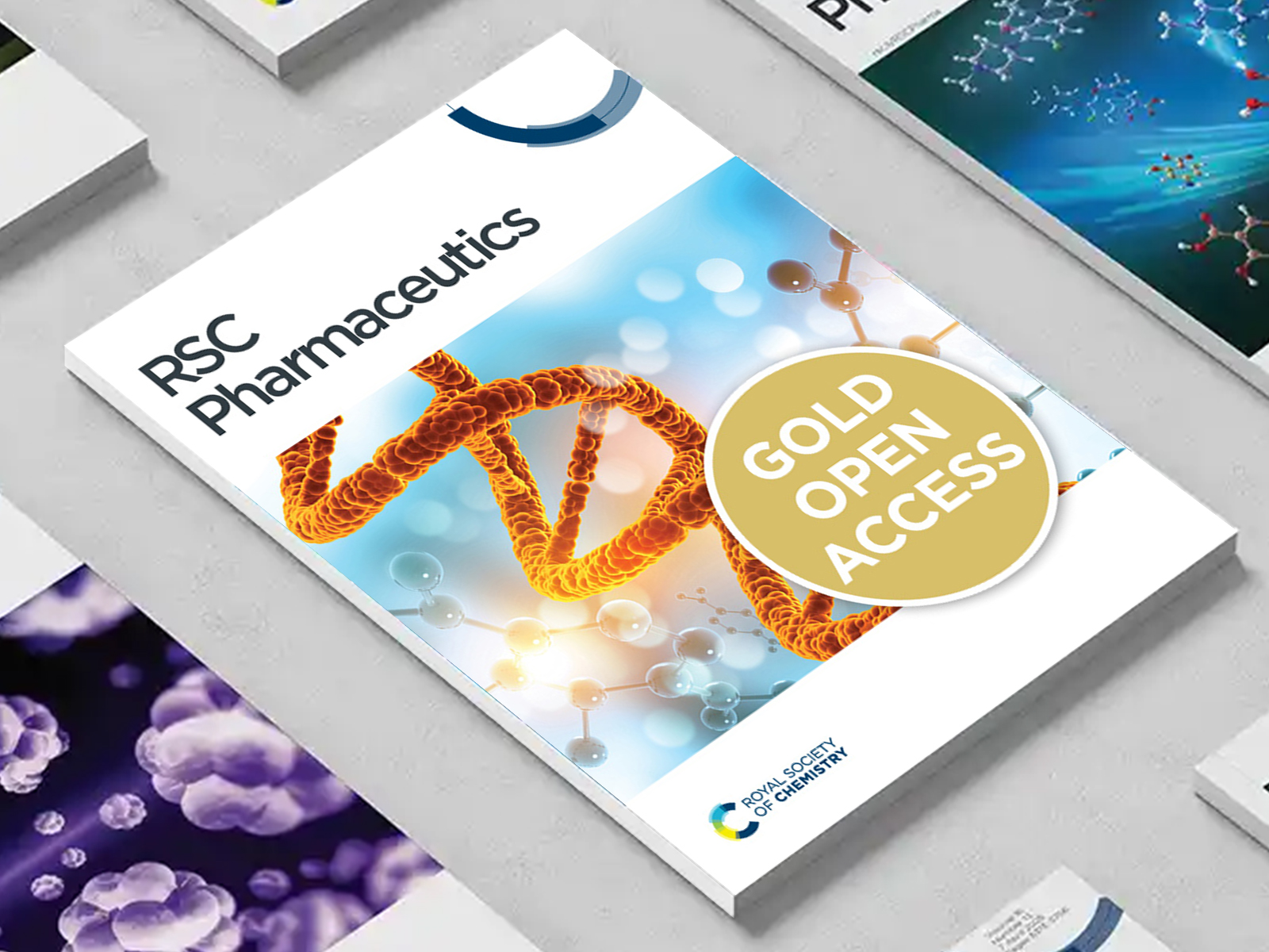 the RSC Pharmaceutics journal among a group of other journals on a desk