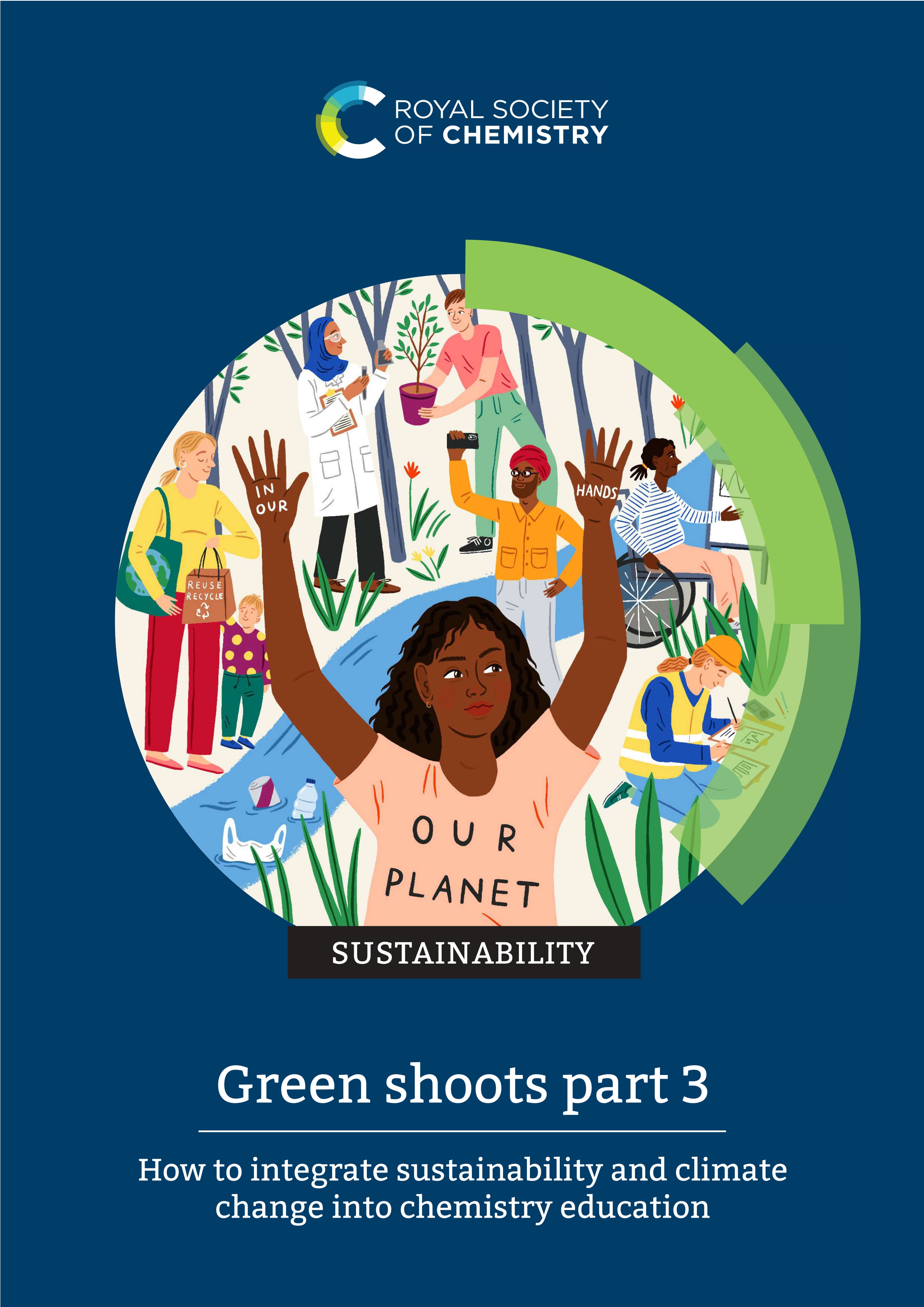 Graphic promotes a report or initiative titled Green Shoots Part 3 on sustainability published by the Royal Society of Chemistry