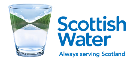 The logo of Scottish Water, which is a glass of water topped with green hillsides shaped like the Scottish flag.