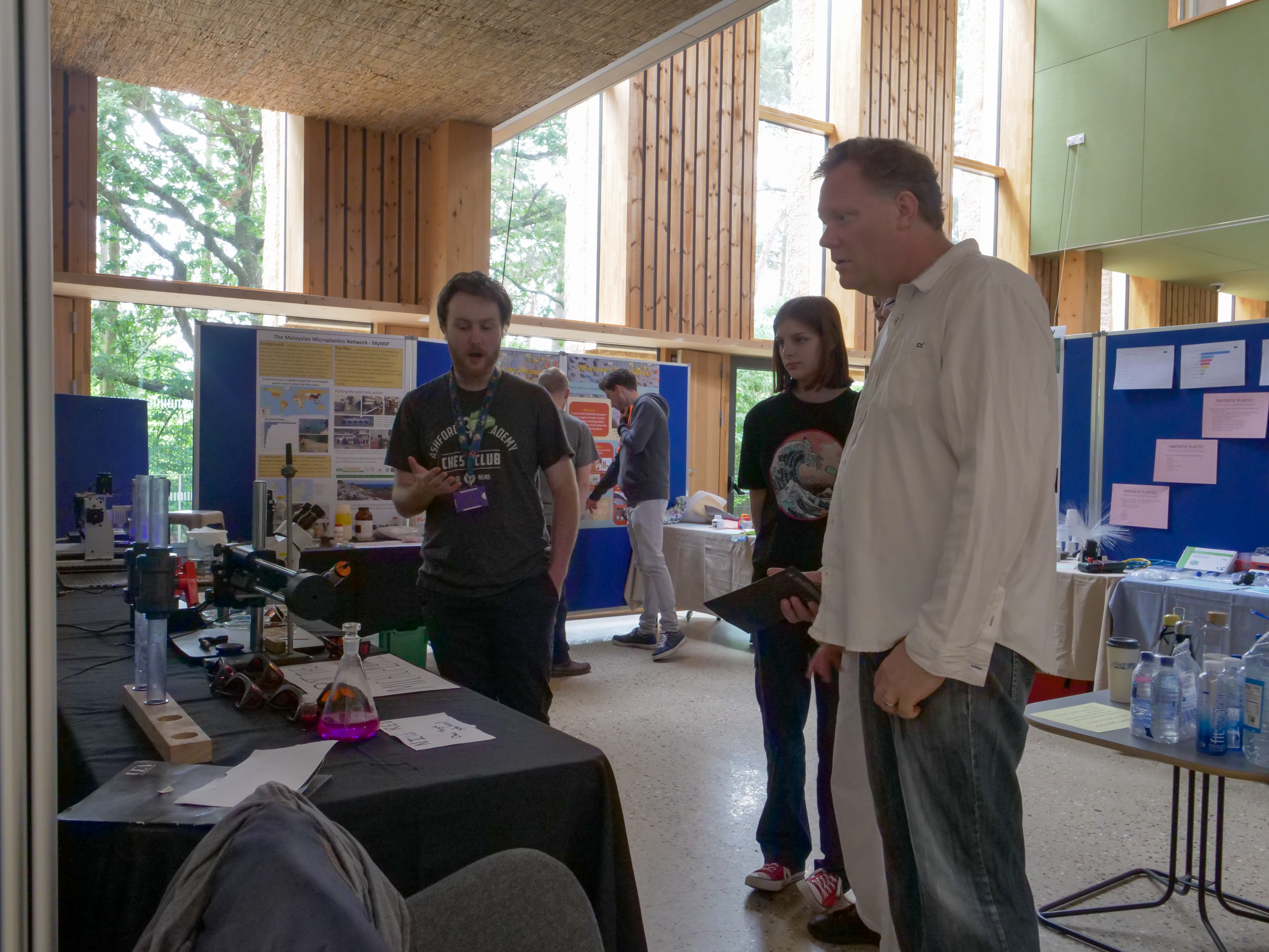 Benjamin Grover (UEA PhD student) explaining the complexities of microplastic analysis