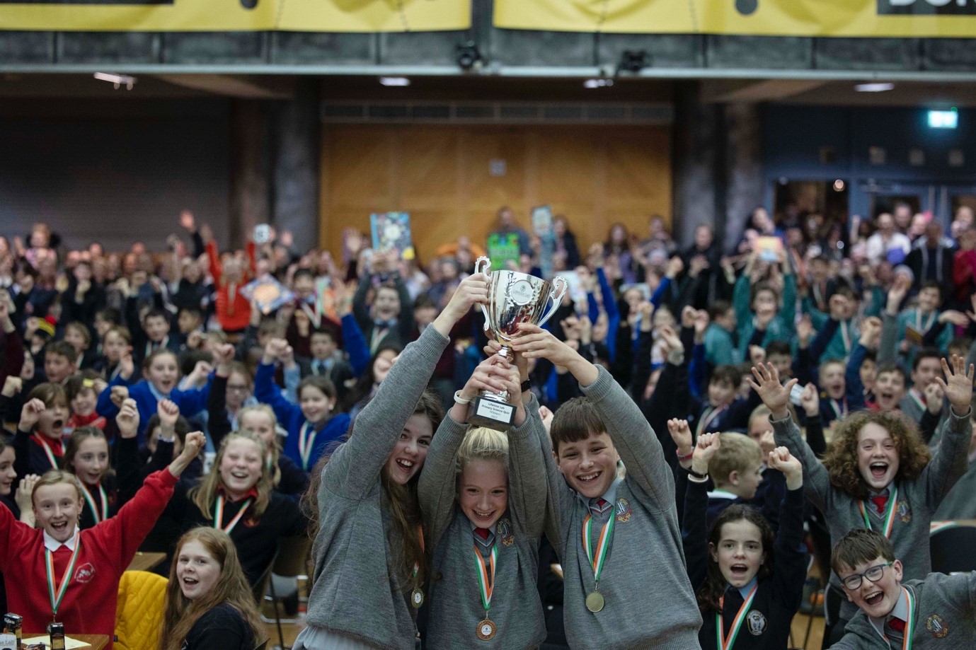 Students from Cloghroe NS with the cup after winning the Cork Primary Science Quiz.