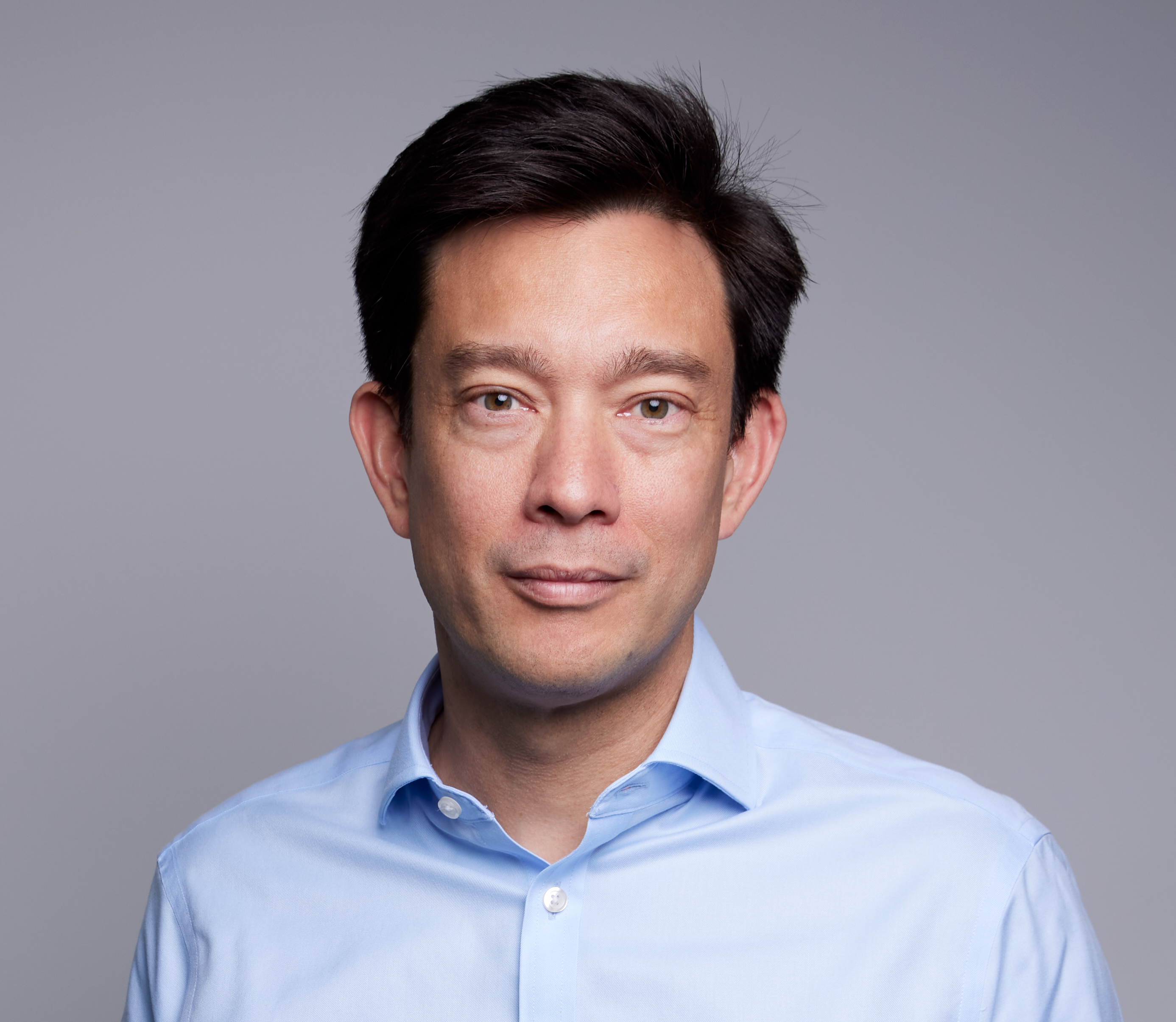 a man in a blue shirt