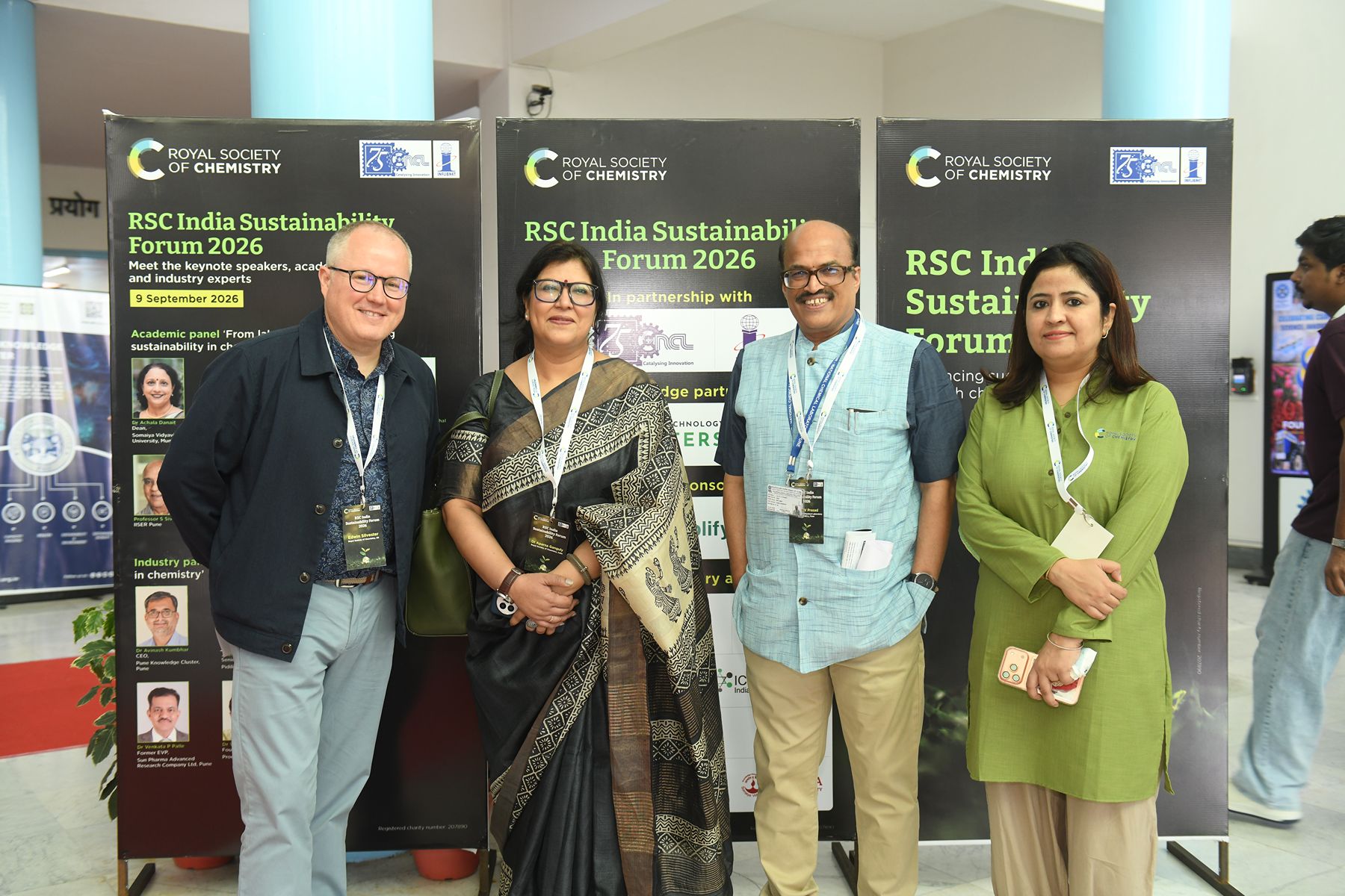 RSC UK and India teams with Dr BLV Prasad - RSC India Sustainability Forum 2026 Three members of the RSC UK and India teams pose with Dr BLV Prasad
