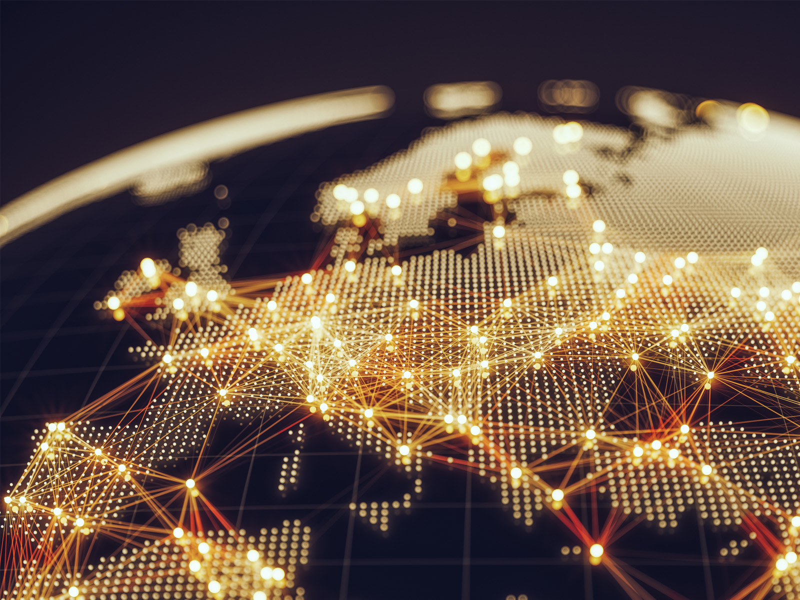 A map of Europe connected with gold/yellow lines