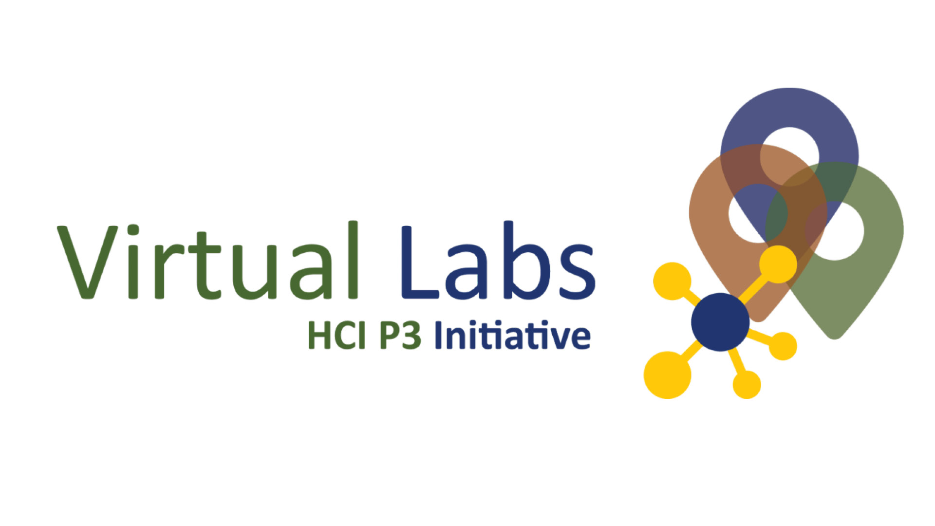 Virtual Labs Team logo with the words HCl P3 initiative and three map point markers overlapping