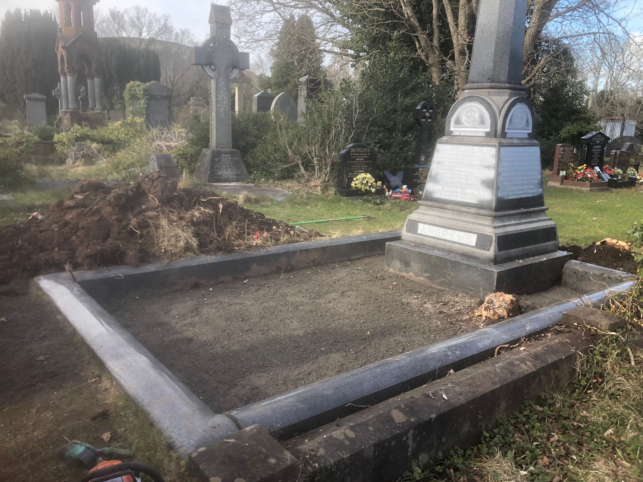 The grave site itself was cleared away and a new base was laid