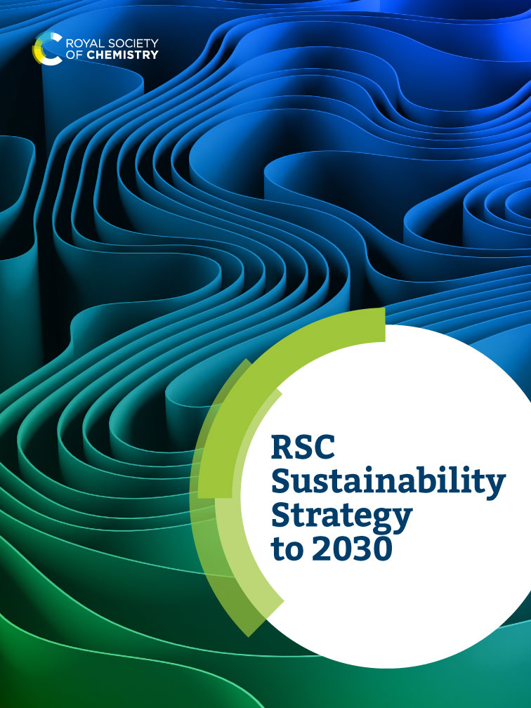 Royal Society of Chemistry sustainability strategy front cover in green swirls