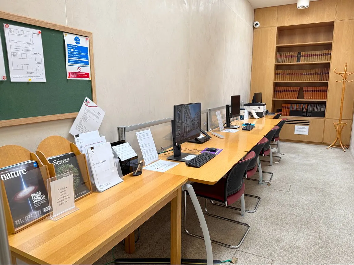 Library computer room RSC Burlington House computer room showing desks with monitors and keyboards