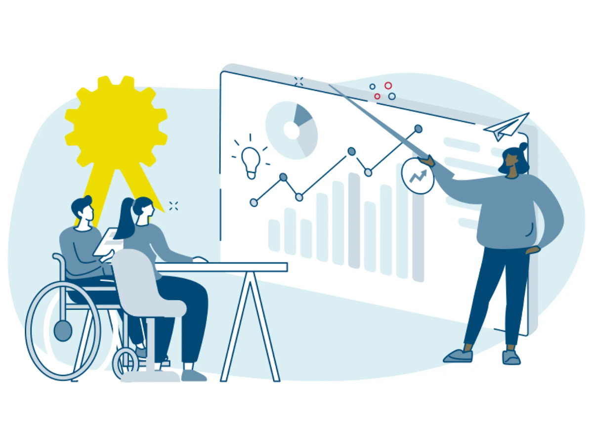 Digital illustration of person pointing at a graph