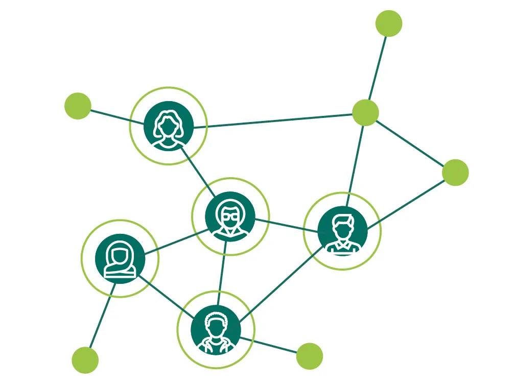 Strategic priority one graphic (I and D strategy 2030) The graphic image likely represents community and chemistry using the stable structure of a benzene ring to symbolise social connection and diversity.