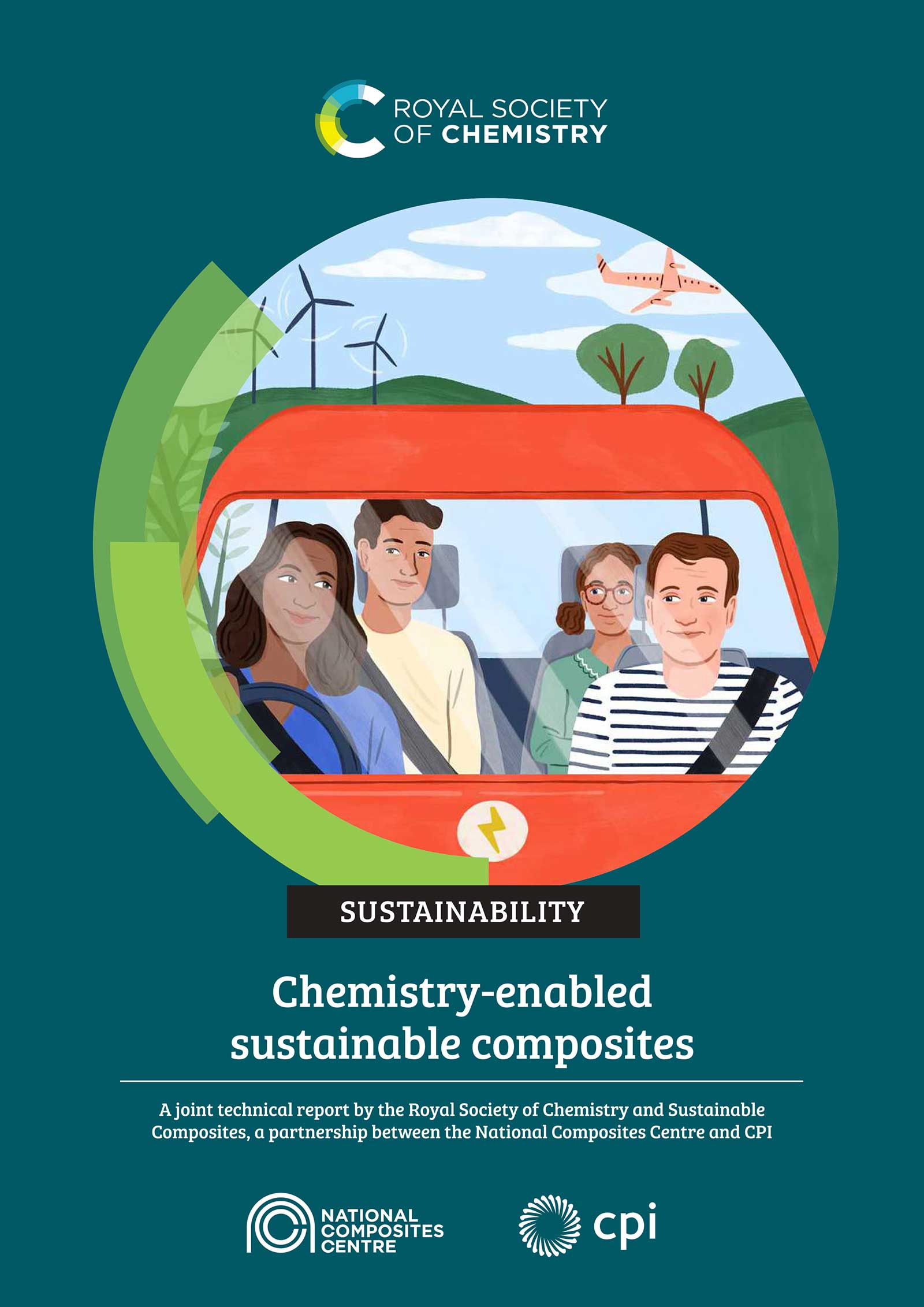 The report front cover is displayed with an illustration of people in an electric car