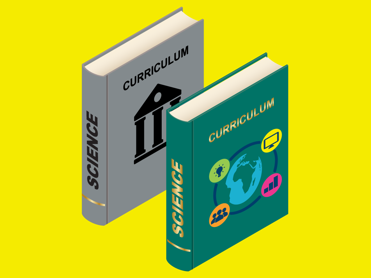 digital illustration of two science books entitled curriculum