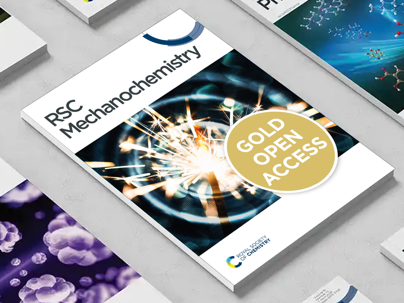 the RSC Mechanochemistry journal among a group of other journals on a desk
