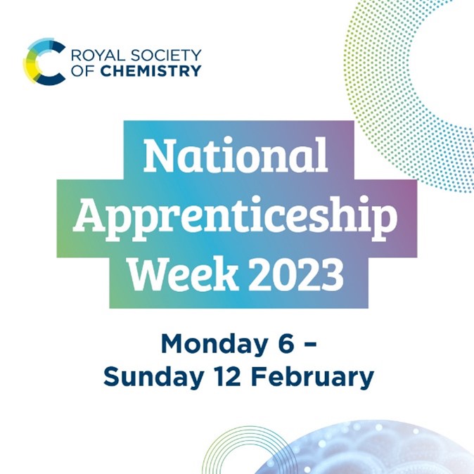 A graphic displaying the words National Apprenticeship Week and the dates - Monday 6 - Sunday 12 February