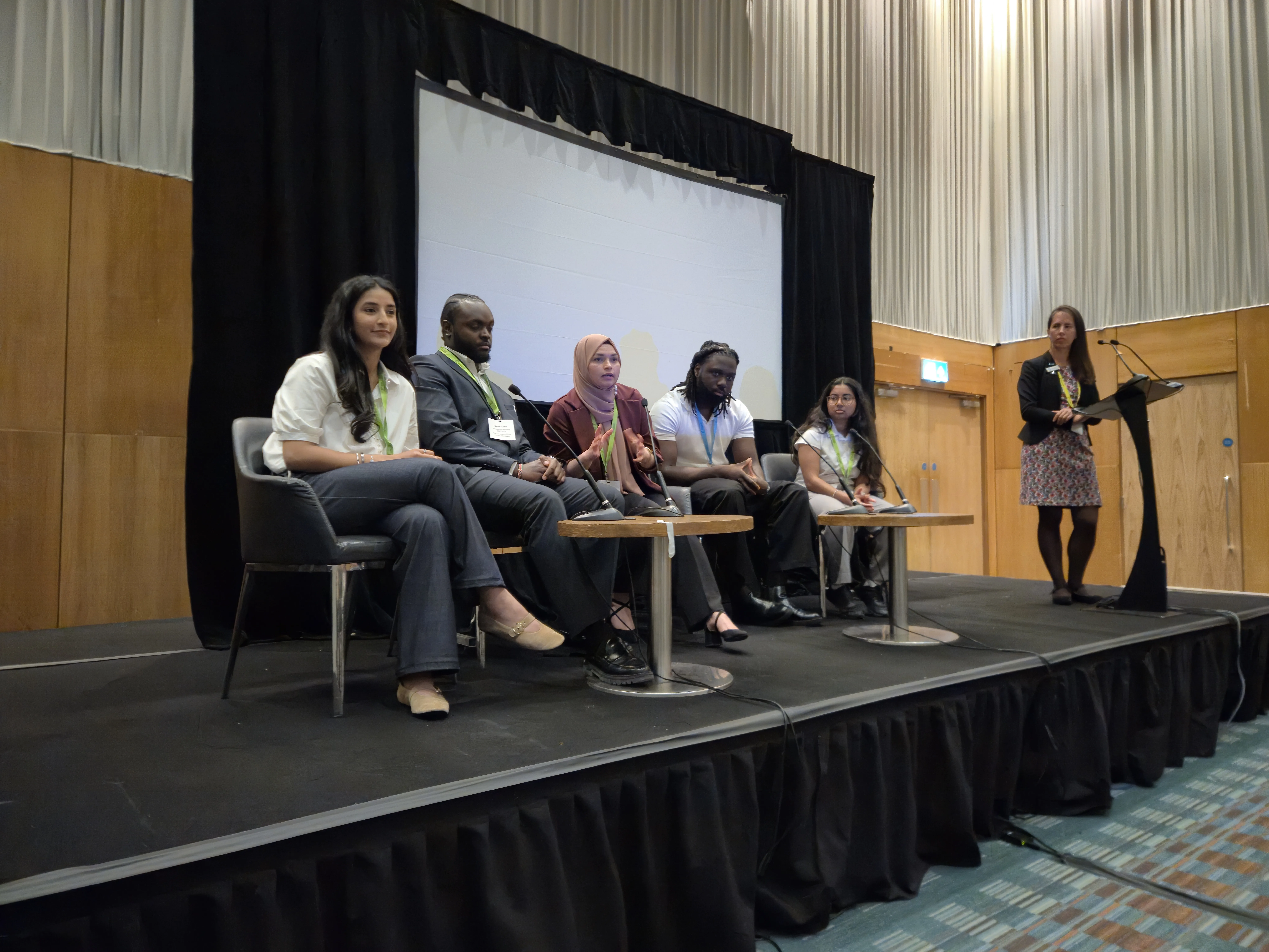 Broadening Horizons 5 - alumni panel with Laura Reyes Dr Laura Reyes (right) with Mya Dodhia, Dexter Lutsili, Bushra Mughal, Derecash Anokye and Rose Fernandes