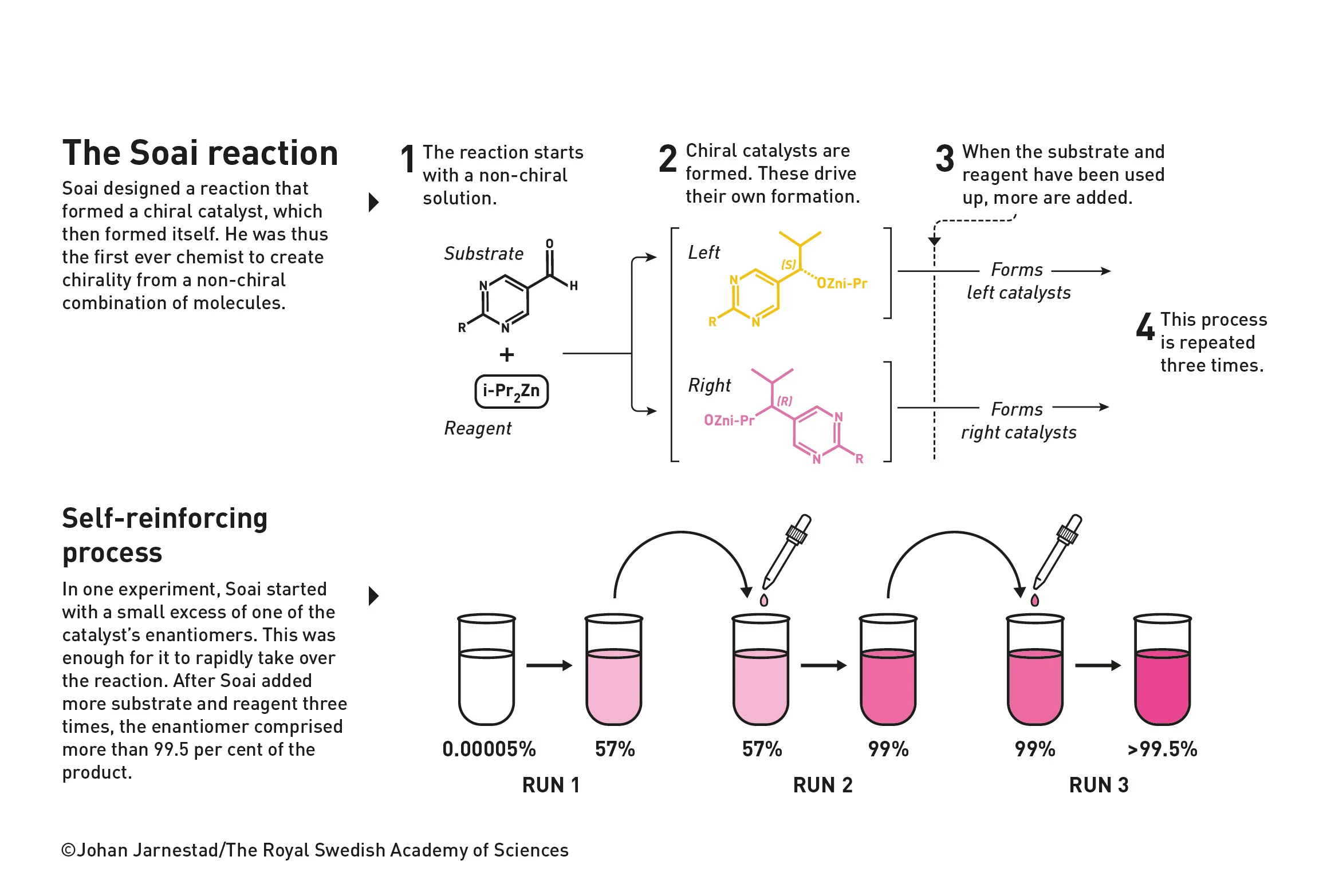 A diagram explaining the Soai reaction