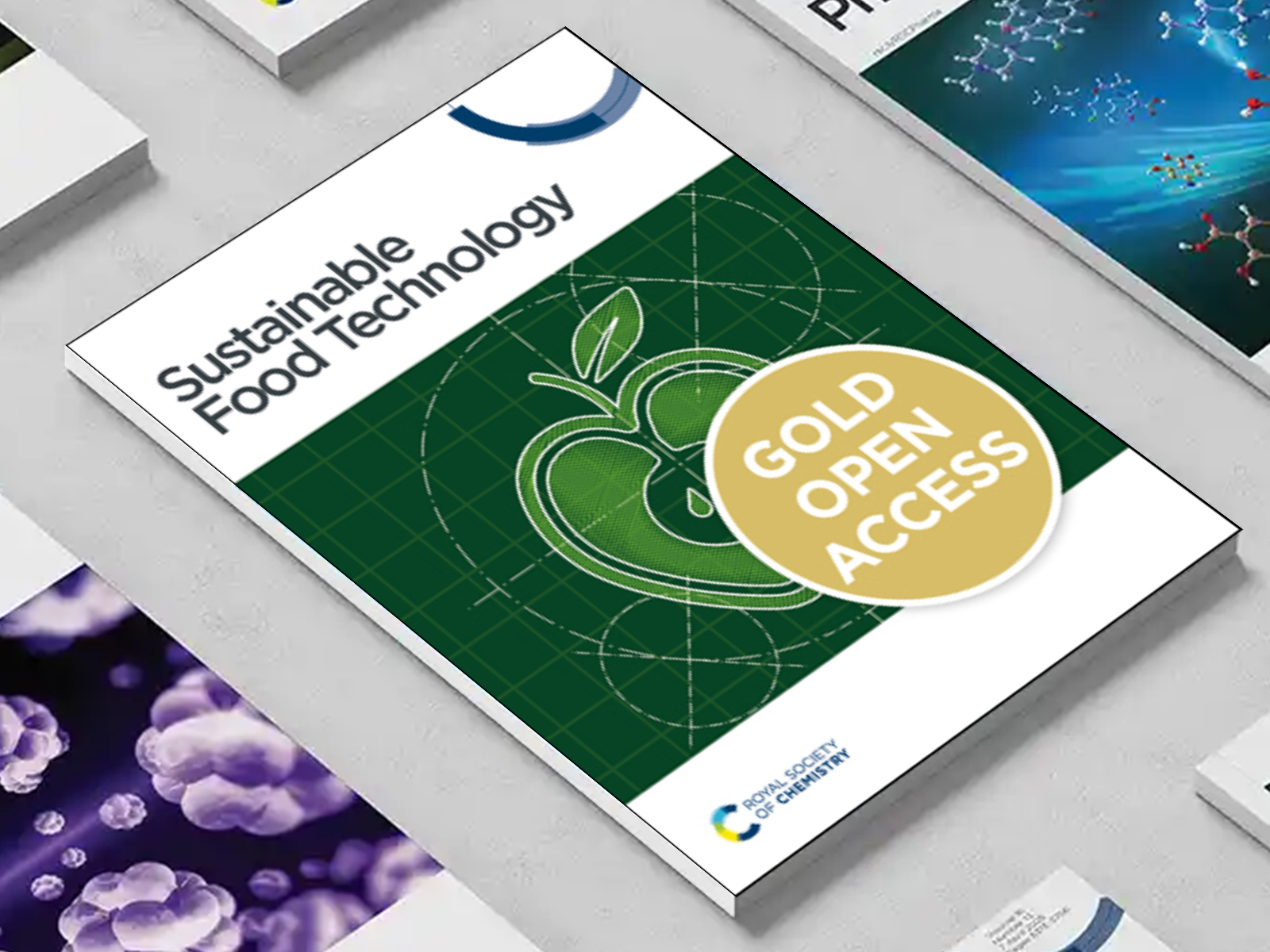 the Sustainable Food Technology journal among a group of other journals on a desk