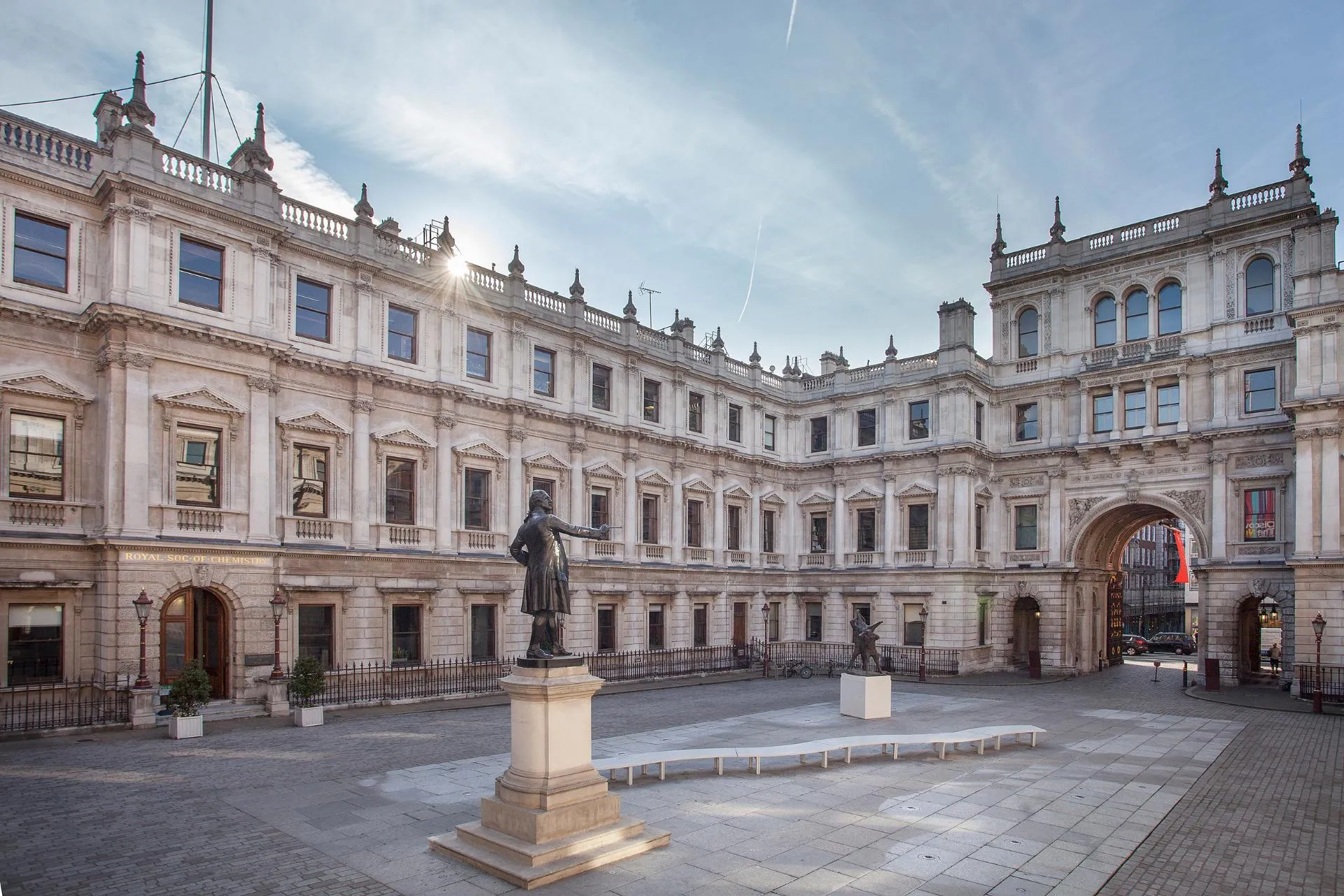 burlington-house-courtyard-by-day.jpg A landscape photograph of the Burlington House courtyard during the day