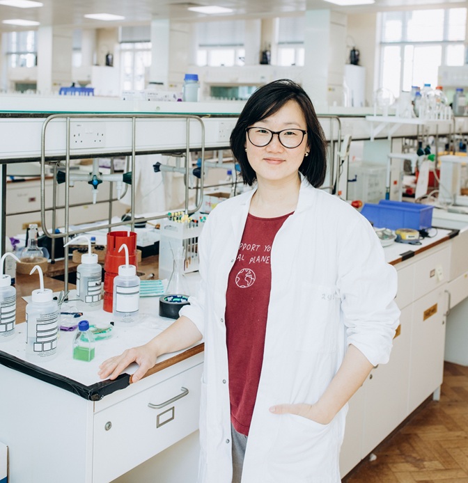 a woman in a lab coat