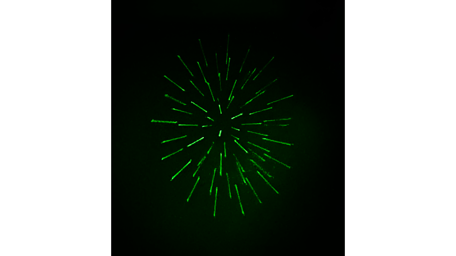 A generated image of Covid particle in green on black background