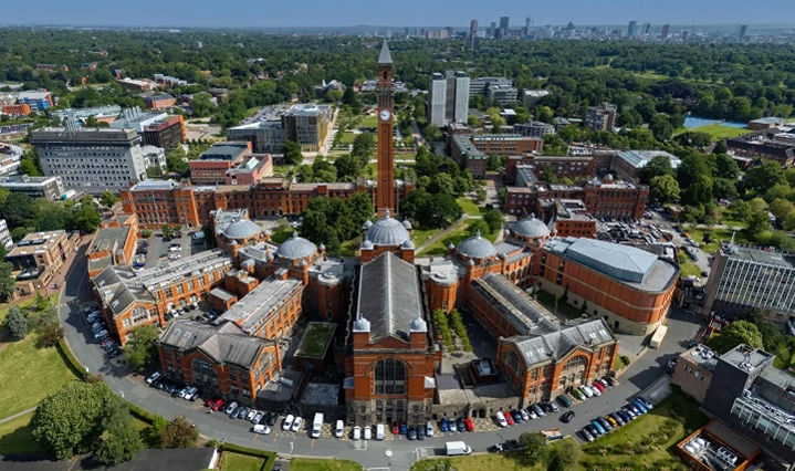 Aerial view of the University of Birmingham campus