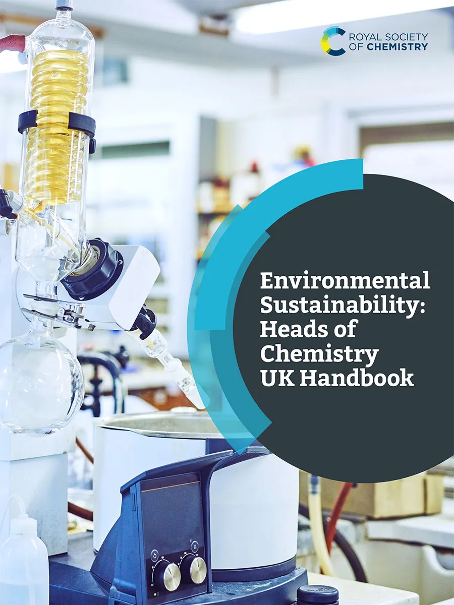 Read the HCUK handbook HCUK handbook cover showing chemistry apparatus in a lab